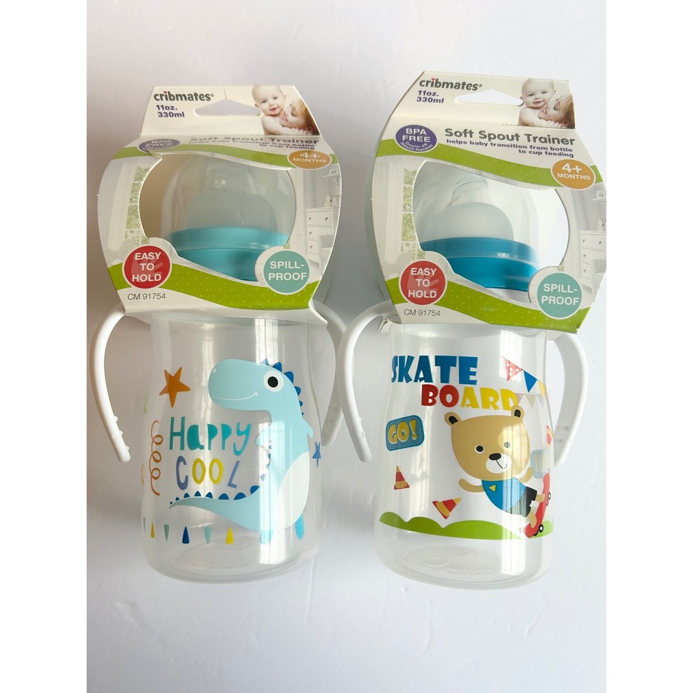 Cribmates 2 Pack Soft Spout Trainer Sippy Cups 11oz BPA Free Dinosaur Bear 4M+